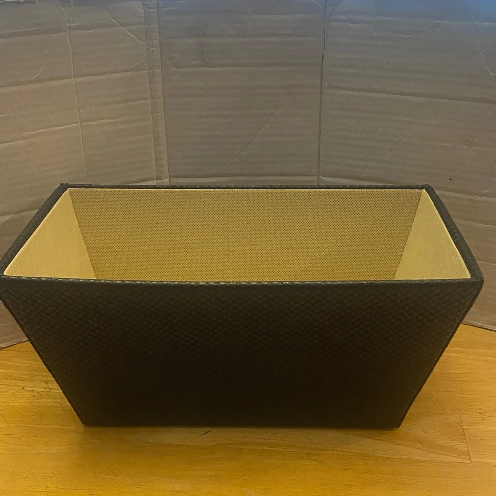 Black and Tan Woven Basket great for storage. Multi-use in br kitchen office